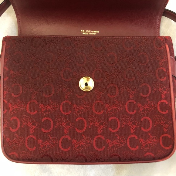 Vintage Celine Shoulder Bag Horse carriage logo box bag burgundy - Picture 3 of 16